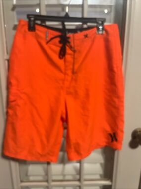 Hurley Neon Orange Men's Board Shorts with Black Drawstring